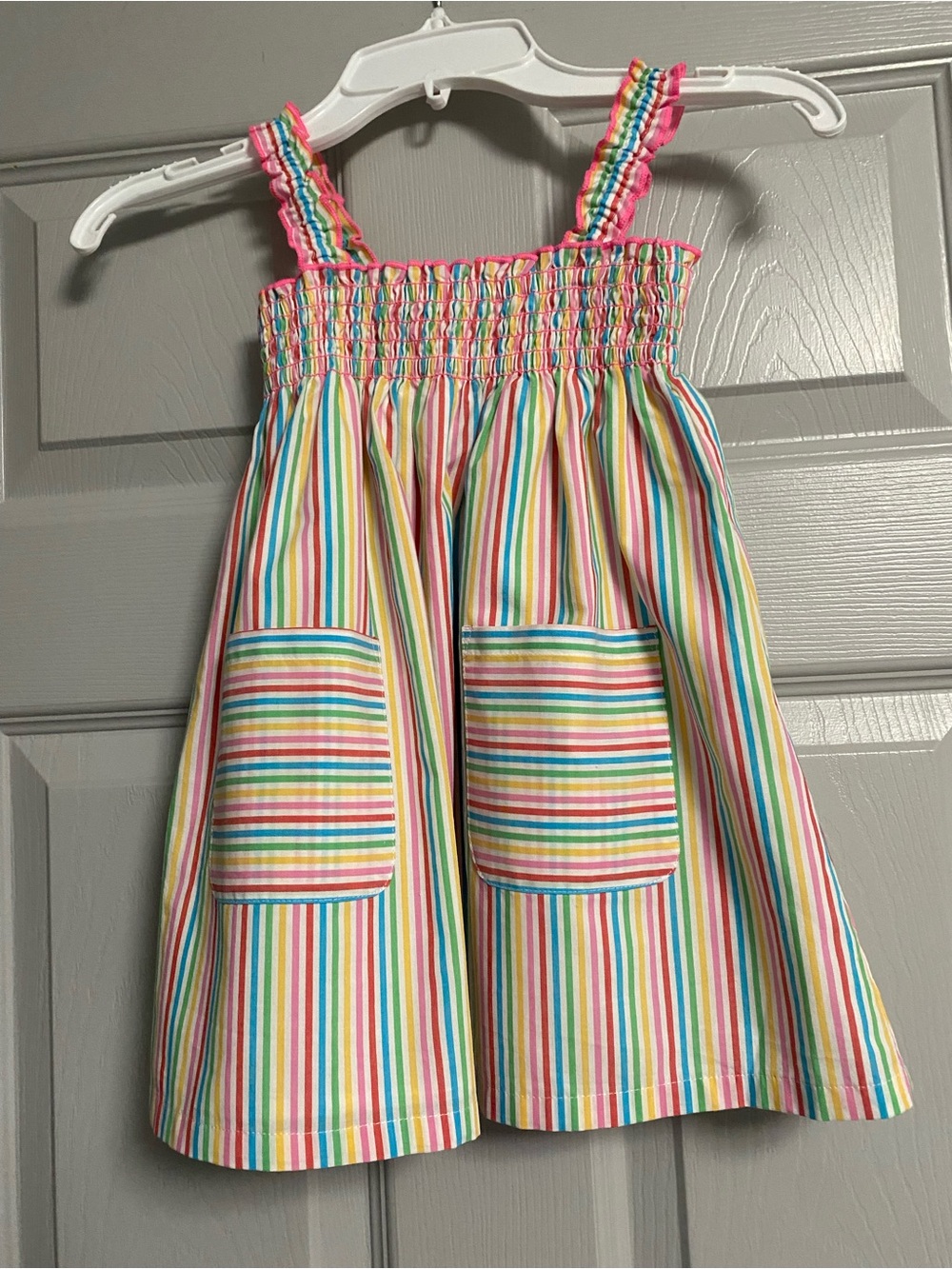 GAP Baby Rainbow Stripe Smocked Sundress with Pink Trim and pockets SIZE 2T NWT